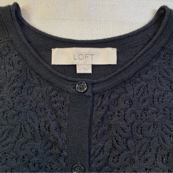 LOFT Lace Front Wool Blend Cardigan Sz M - Picture 12 of 14